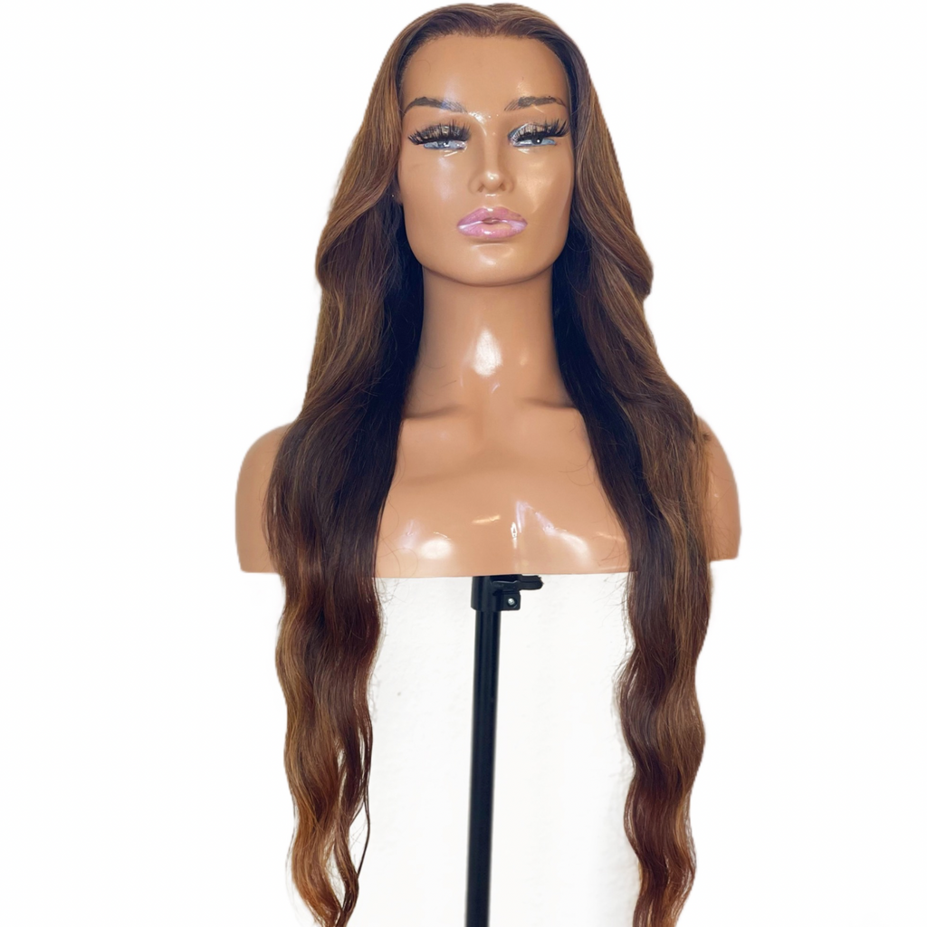 Sassy  Brown Highlighted  Bodywave Layered  HD Lace Frontal Wig, front picture