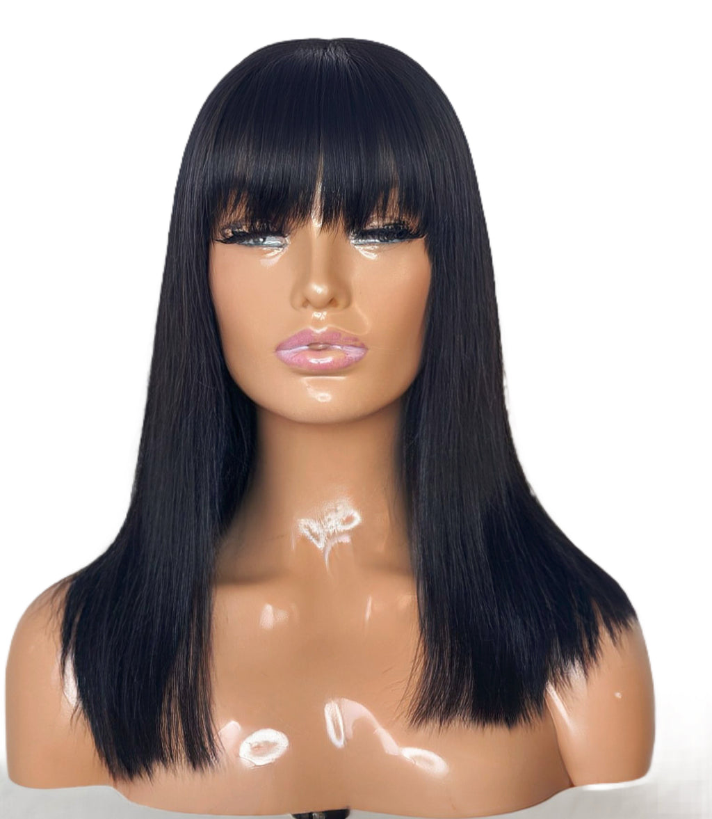 Goldie Bob Human Hair Wig With Bangs, front picture color