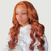 Ginger Bodywave Human Hair Wig With highlights, back side picture