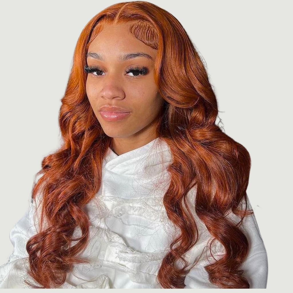 Ginger Bodywave Human Hair Wig With highlights,front picture