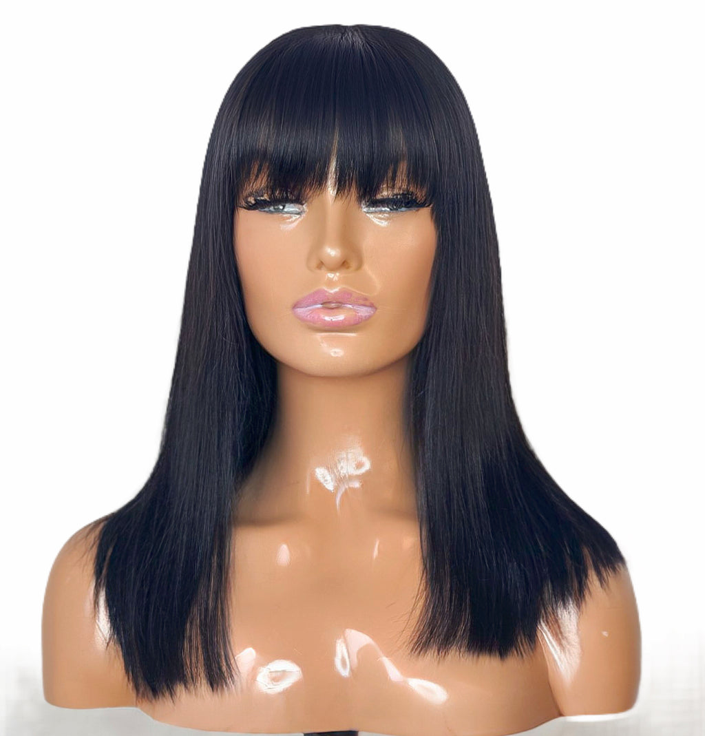 Goldie Bob Human Hair Wig With Bangs, front picture close up