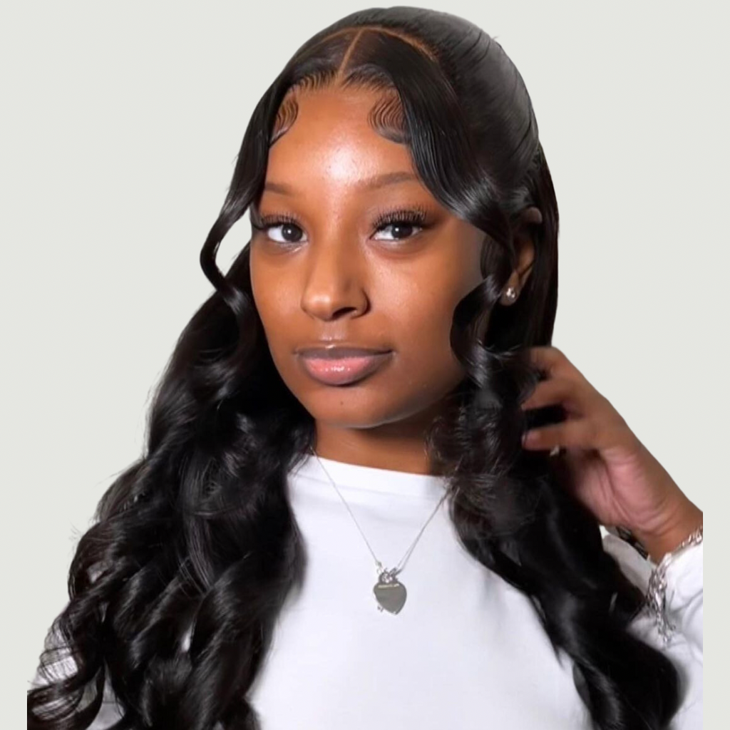 Lynn Black Body Wave Virgin Human Hair wig, front curly picture