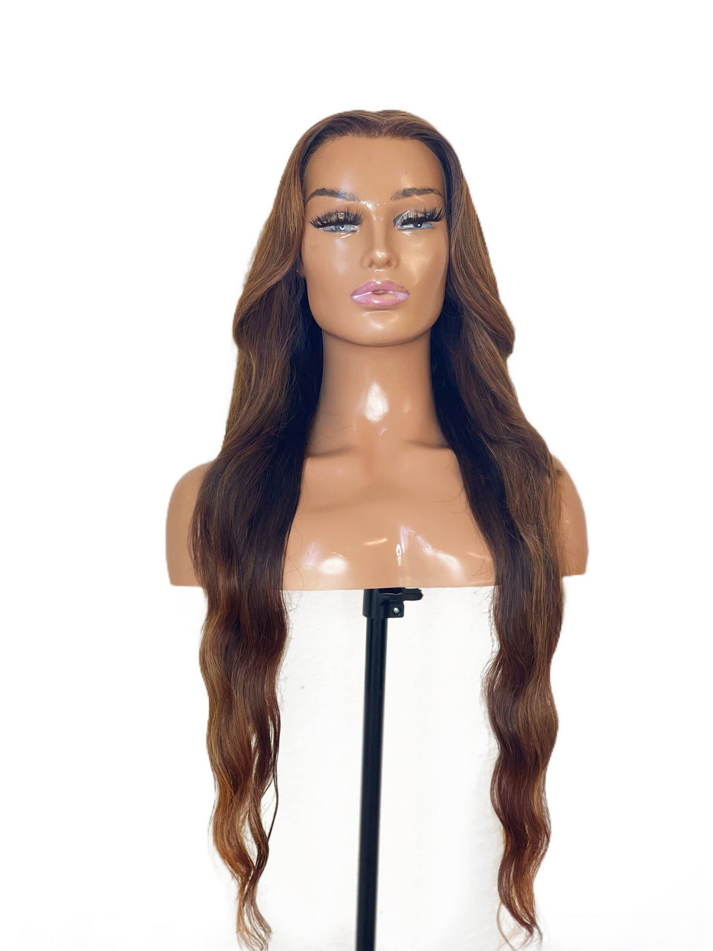 Sassy  Brown Highlighted  Bodywave Layered  HD Lace Frontal Wig, front picture 02