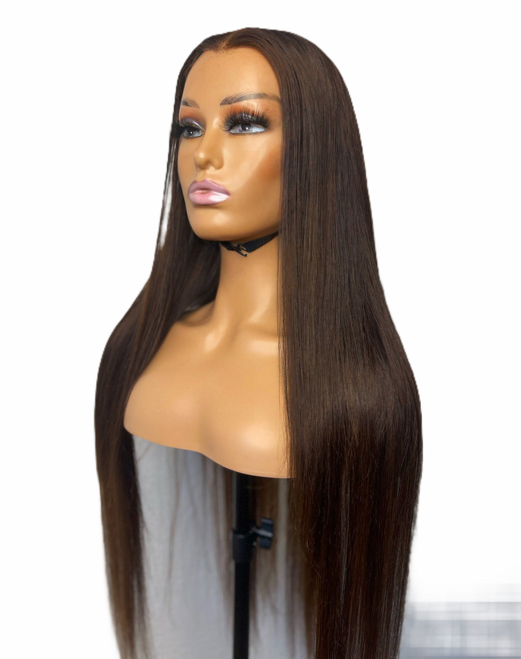 Gema Chocolate Brown Straight HD Lace Frontal Human Hair Wig, left side picture