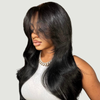 Sza Curtain Bangs Black Bodywave Human Hair wig, left side picture
