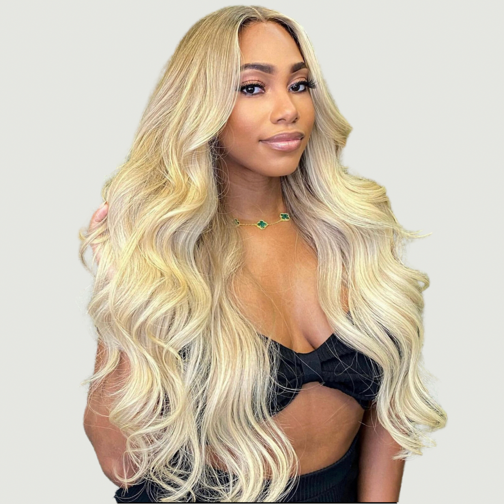 Alure Highlighted Blond Bodywave 13x4 HD Lace Human Hair wig, front picture