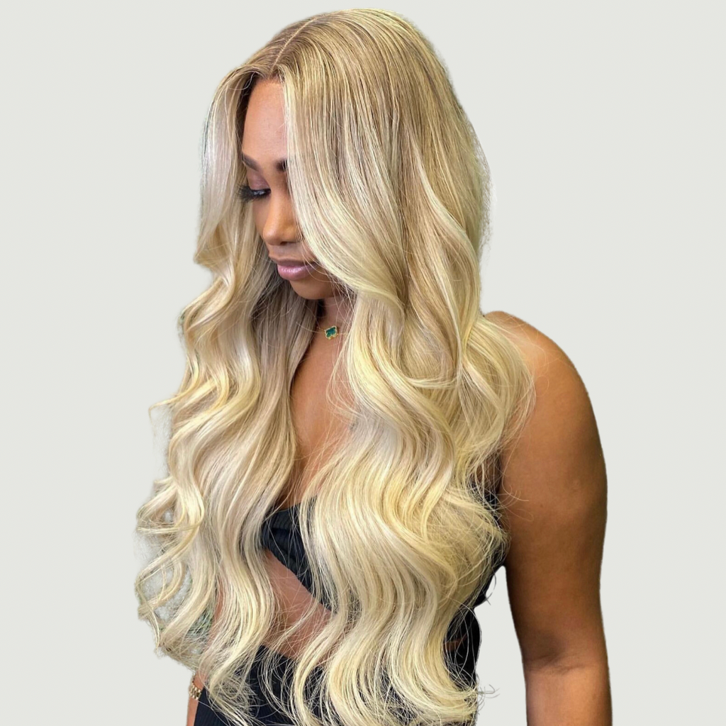 Alure Highlighted Blond Bodywave 13x4 HD Lace Human Hair wig, right side picture