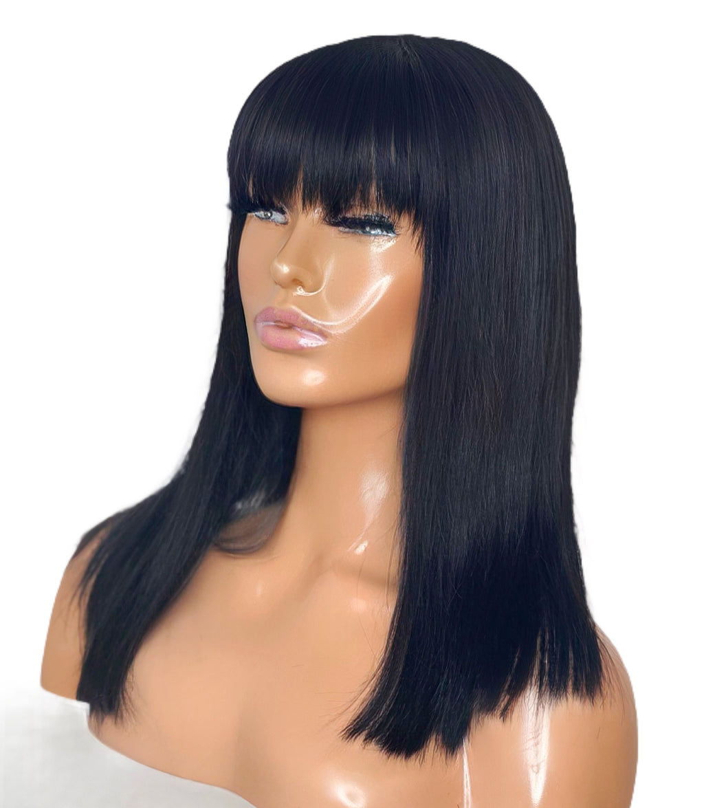 Goldie Bob Human Hair Wig With Bangs, right side picture