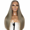 QUEEN Dark Blond Straight Human Hair Lace  Frontal Wig, front picture back