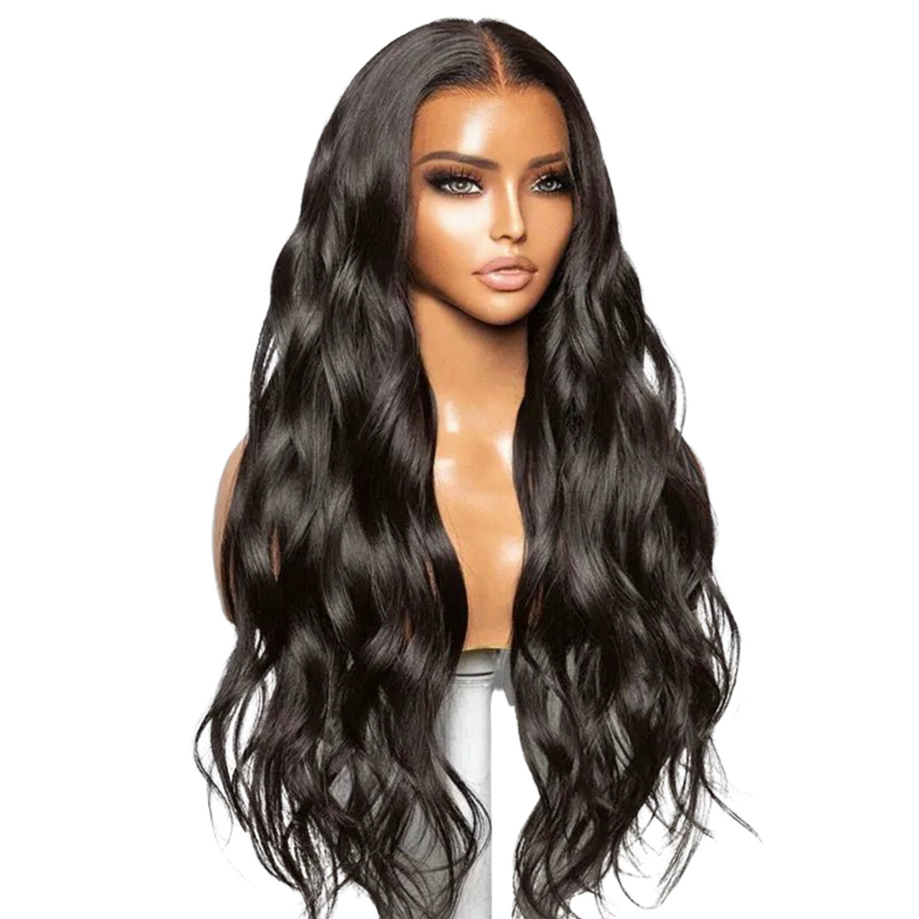 Amanda Black  Bodywave Layered  HD Lace Frontal Human Hair wig, right side picture close up
