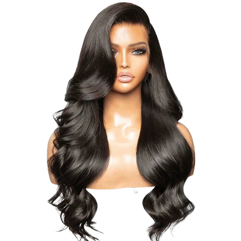 Amanda Black  Bodywave Layered  HD Lace Frontal Human Hair wig, second  front picture close up